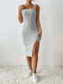 Women’s Knitted Suspender Dress with Side Slit