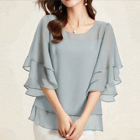 ZANZEA Women's Chiffon Blouse with Ruffled Detail