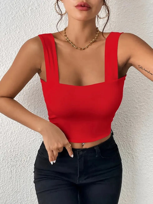 Square Neck Sleeveless Summer Crop Top