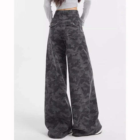 High Waist Camouflage Wide Leg Jeans for Women