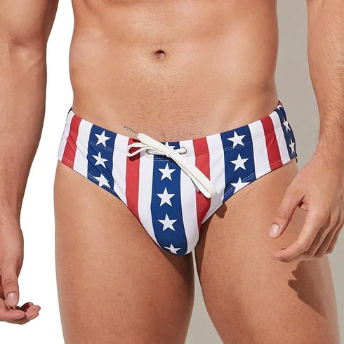 Men's Low Waist USA Flag Swim Trunks