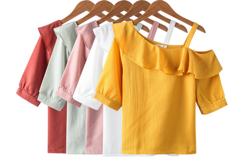 Ruffled Off-the-Shoulder Chiffon Top