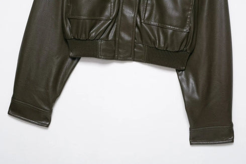 Chic Faux Leather Jacket for Women - Casual Long Sleeve