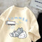 Summer Japanese Cartoon Cute Cat Funny Printed Short-sleeved T-shirt for Ladies and Boys Same Loose Casual Large-size Top