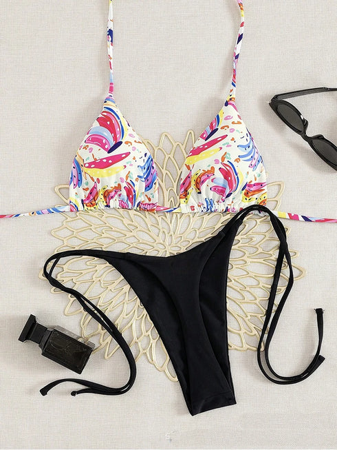 Tropical Fruit Print High Waisted Bikini Set