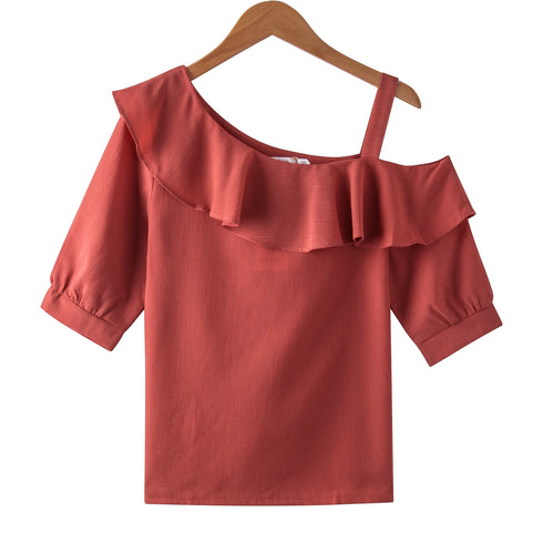 Ruffled Off-the-Shoulder Chiffon Top
