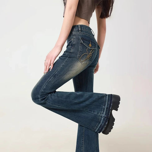 Women's Blue Flare Jeans - Vintage 2000s Style