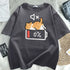 Retro Style Cat Printing Loose Short-sleeved T-shirt with Summer Round Neck TopLarge Size Universal Large Size