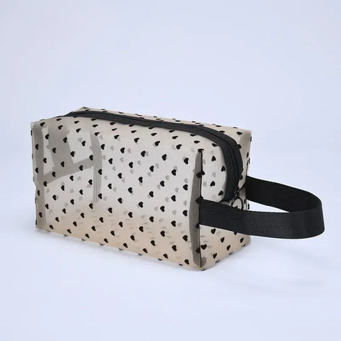Heart Shaped Nylon Mesh Cosmetic Bag