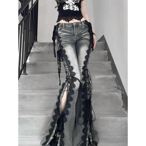 Women’s Flared Lace Detail Denim Jeans