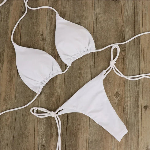 Adjustable Lace-Up Triangle Bikini in Multiple Colours