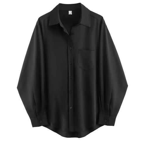 Zadily Minimalist Full Sleeve Oversize Black Women Basic Shirt Button Up Loose Woman Tuic Blouses 2025 Autumn Female Long Tops
