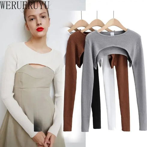 Long Sleeve O-Neck Crop Top for Women