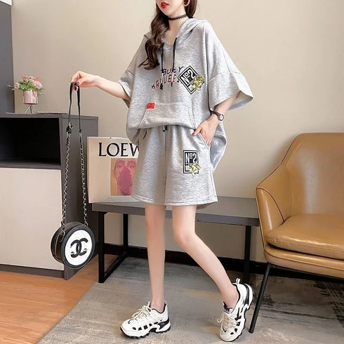 Women's Casual Hooded Cotton Two Piece Set