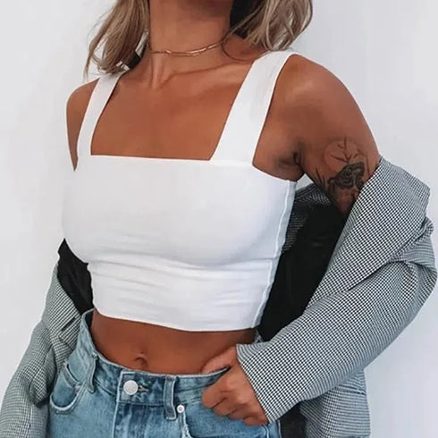 Square Neck Sleeveless Summer Crop Top Off Shoulder Cami