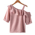 Women's Shirt Tops Fashion One-Shoulder Ruffles Short-sleeved Tops Chiffon Tops S-XXL