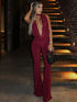 Dulzura Backless Lace-Up Flared Jumpsuit in Wine Red