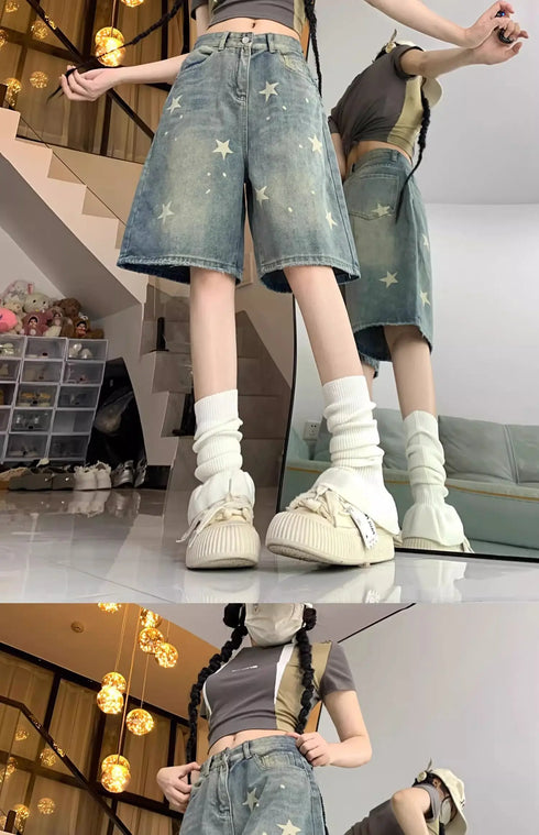 Floral Print Loose Wide Leg Jeans for Women