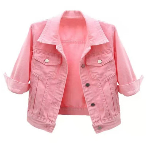 Stylish Women's Denim Jacket - Casual Pink & Blue Jean Coat for All Seasons, Comfortable & Soft, Perfect for Outdoor Activities and Daily Wear