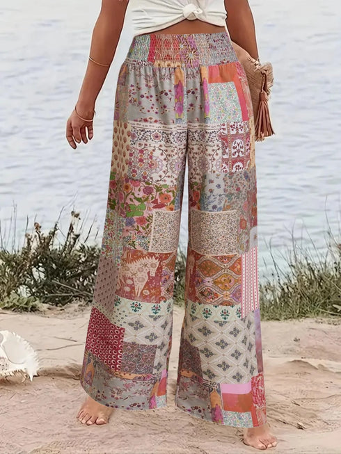 Plus Size Floral Printed Wide Leg Pants