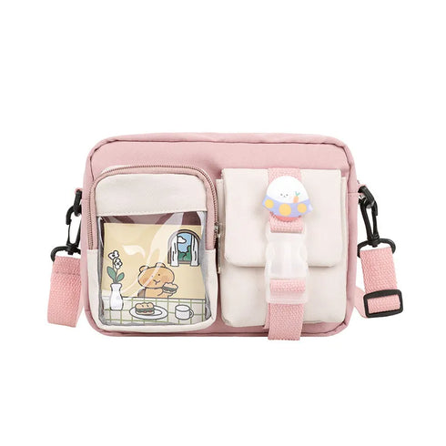Kawaii Nylon Crossbody Bag with Multiple Pockets