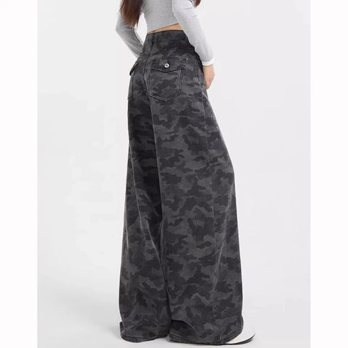 High Waist Camouflage Wide Leg Jeans for Women