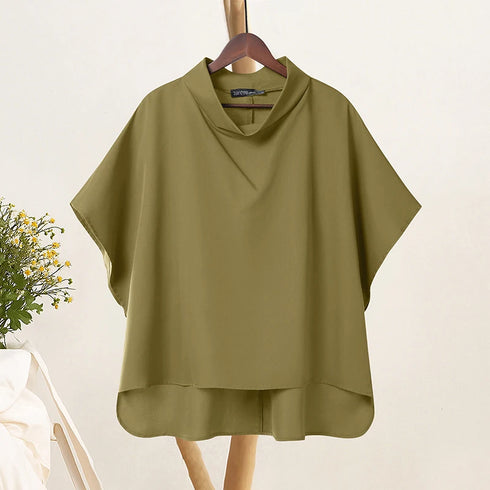 2025 ZANZEA Stylish Office Shirt Women Blouse Chic Pile Collar Half Sleeve Solid Tops Female OL Work Blusas Mujer Loose Chemise