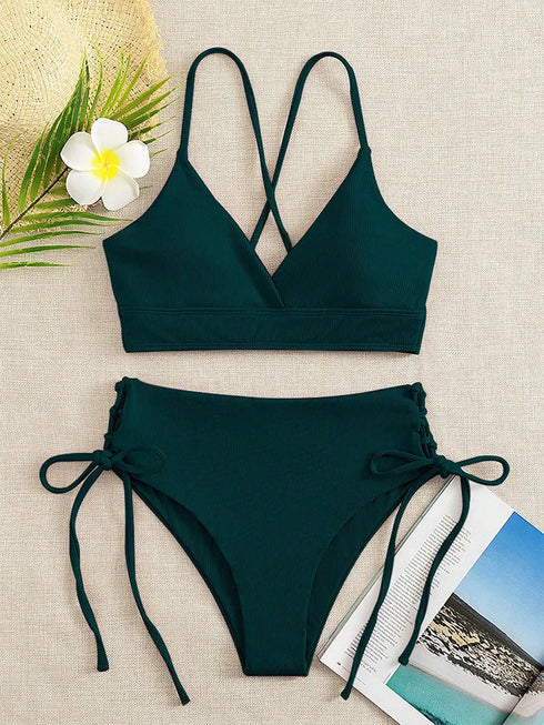 Cikini V-Neck Lace-Up Bikini Set for Women