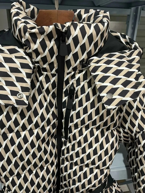 Women's Hooded Padded Winter Parka Coat with Belt
