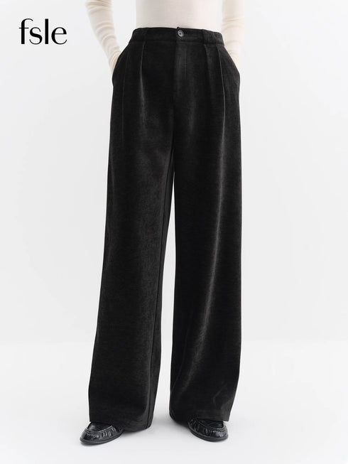 FSLE High-Waisted Straight-Leg Knit Trousers
