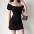 Summer Sexy Mini Dress Women Short Sleeved Lace Up Backless A-Line Casual Bodycon Black Dress for Parties