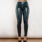 Blue Faux Leather High Waist Pants with Zipper Detail