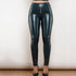 Blue Faux Leather High Waist Pants with Zipper Detail