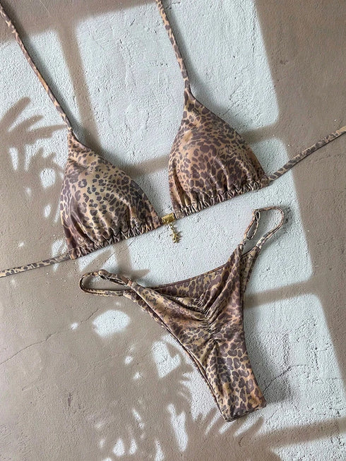 Leopard Print Push Up Bikini Set for Women