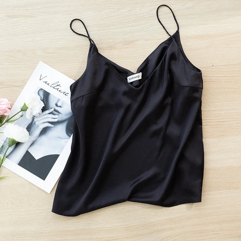 Chic Satin V-Neck Tank Top for Summer