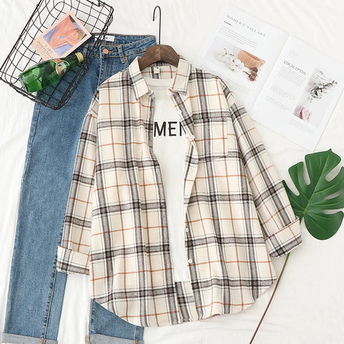 Plaid Flannel Shirt for Women - Casual Long Sleeve Top