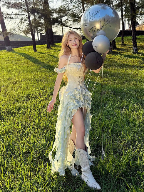 Weird Puss Y2K 3D Flowers 2-Piece Dress Set