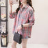 Loose Fit Cotton Plaid Shirt for Women