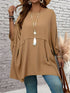 Plus size solid color khaki women round neck bat wing sleeves loose shirt waterfall top