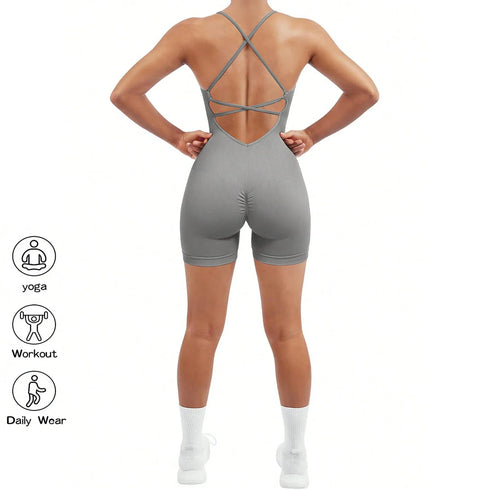 Criss Cross Backless Cami Sports Romper