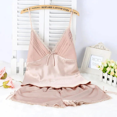 Lace-Up Cami & Shorts Pyjama Set in Various Colours