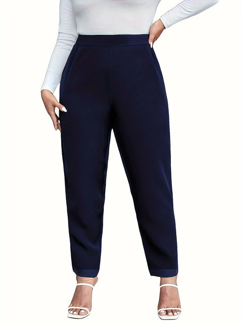 Navy Plus Size Straight Leg Casual Pants