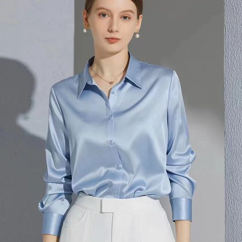 Elegant Satin Finish Long Sleeve Blouse for Women