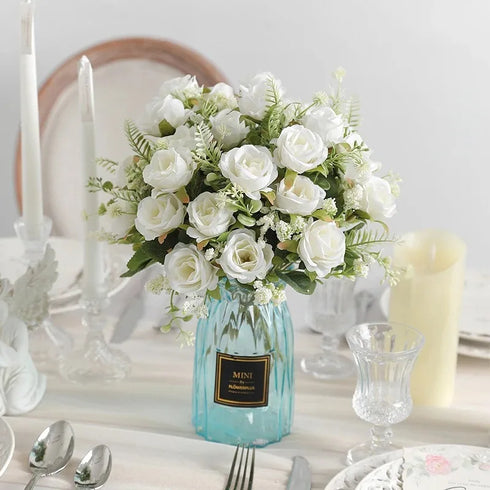 30cm White Silk Peony Bouquet with 5 Large Heads