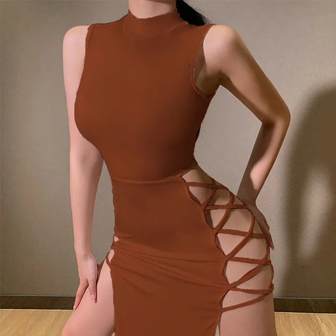 Elegant Black Sleeveless Bandage Sexy Dress For Women