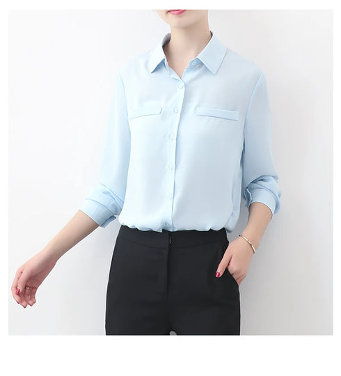 Simple Solid Color Loose Women's Chiffon Shirt Tops 2023 New Long Sleeve Casual Elegance Woman Blouses Lady Office Shirt Clothes
