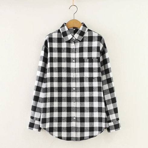 Plaid Flannel Shirt for Women - Casual Long Sleeve Top