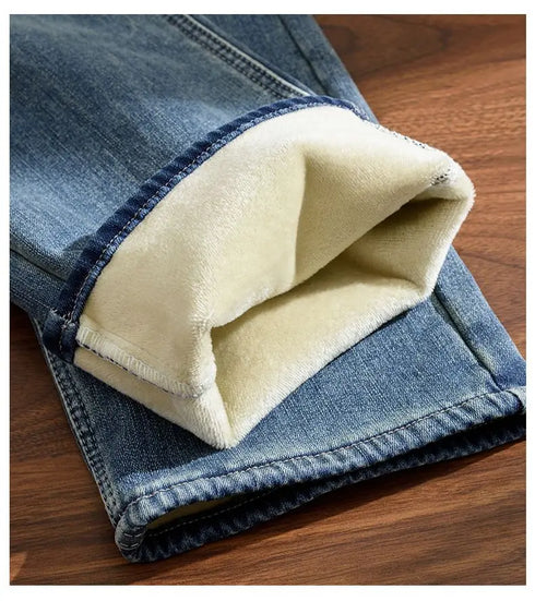 High Waist Fleece Lined Straight Jeans for Women