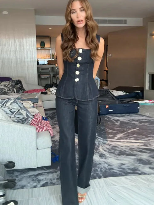 Women’s Vintage Denim Top and Pant Set