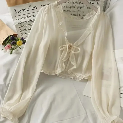 Summer Ruffled Chiffon Long Sleeve Blouse